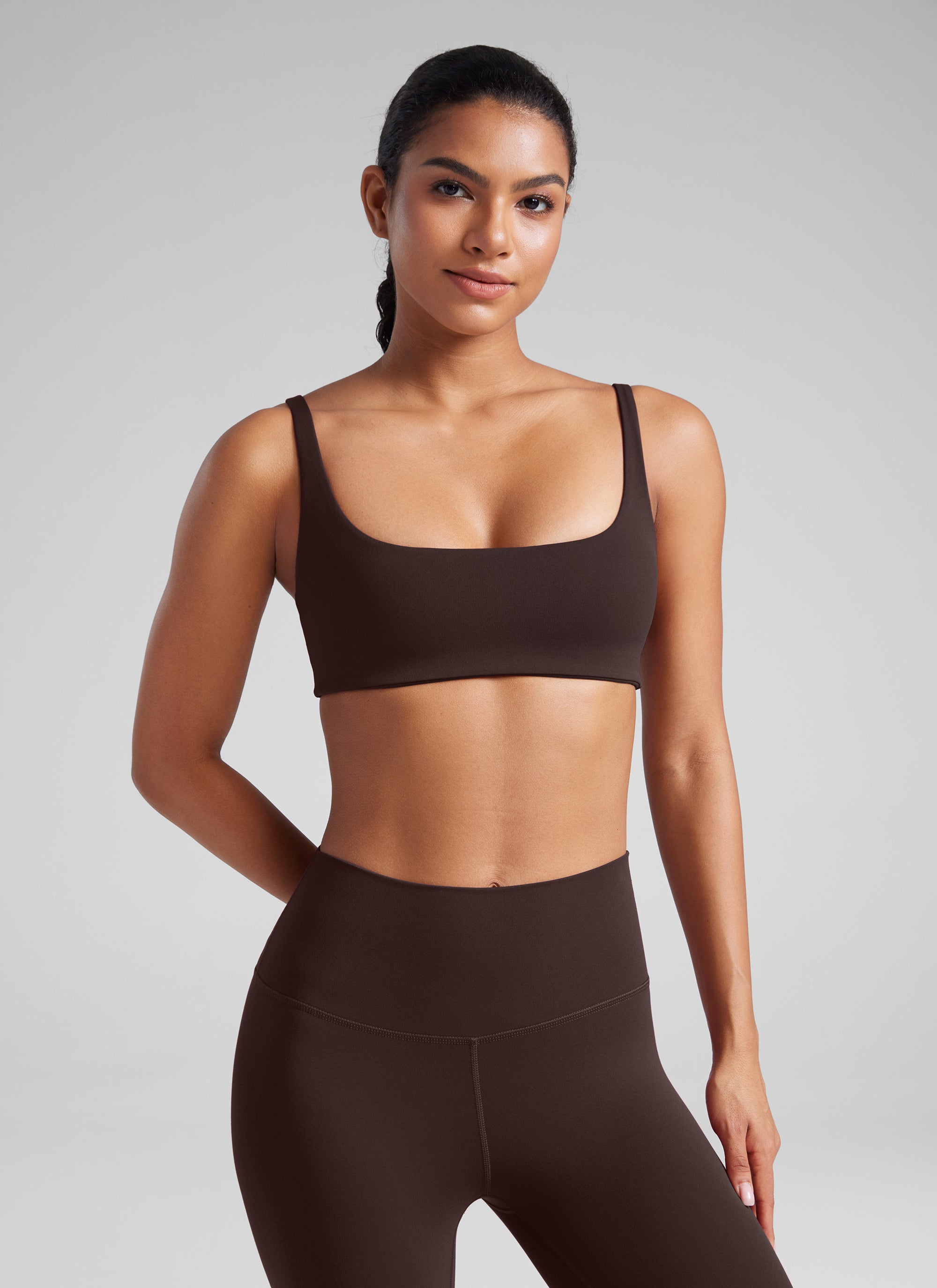 CRZ YOGA Women Butterluxe Square Neck Cami Padded Mini Bra Red Merlot