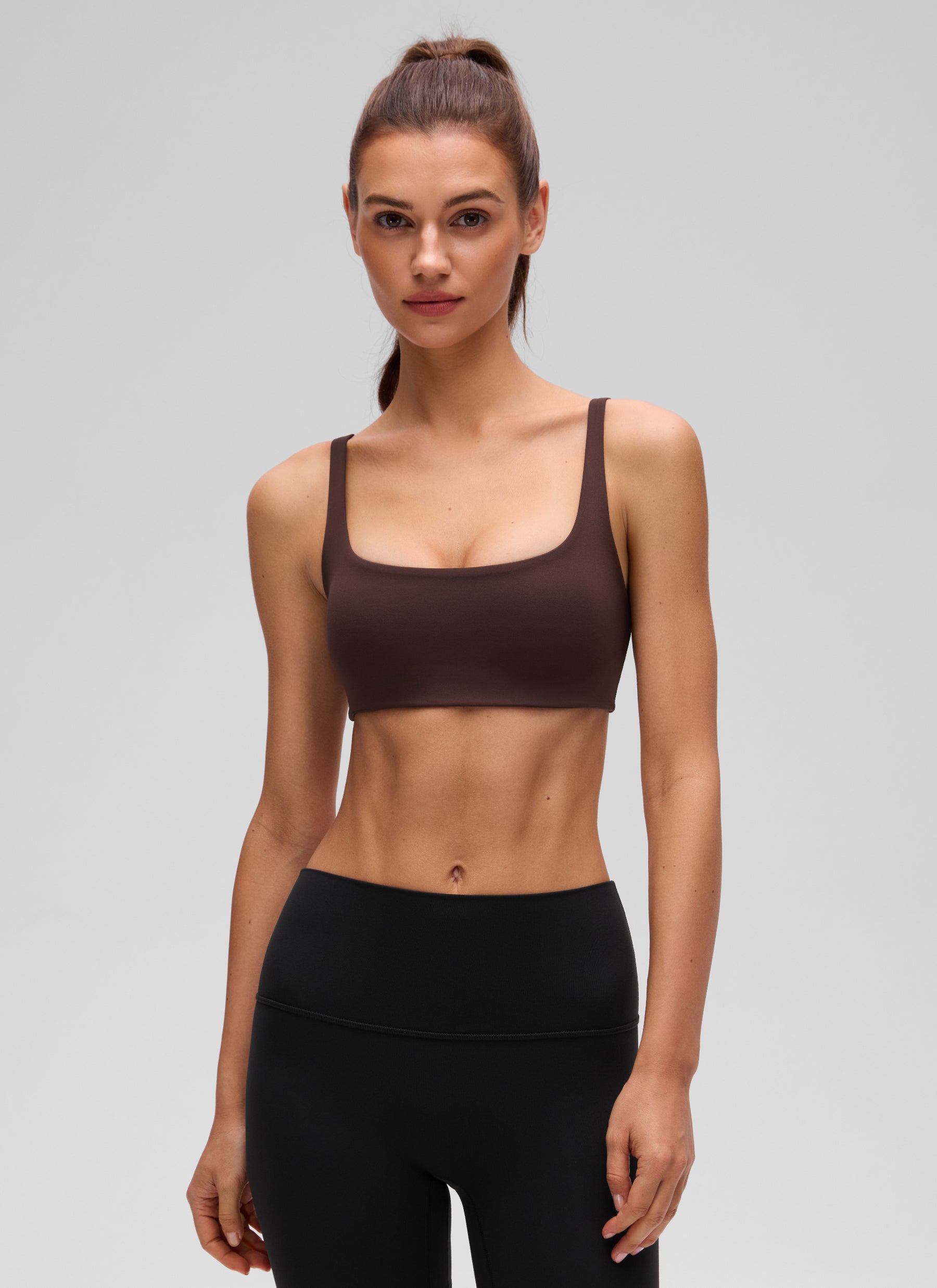 CRZ YOGA Women Butterluxe Square Neck Cami Padded Mini Bra Hot Fudge Brown @model_info:G