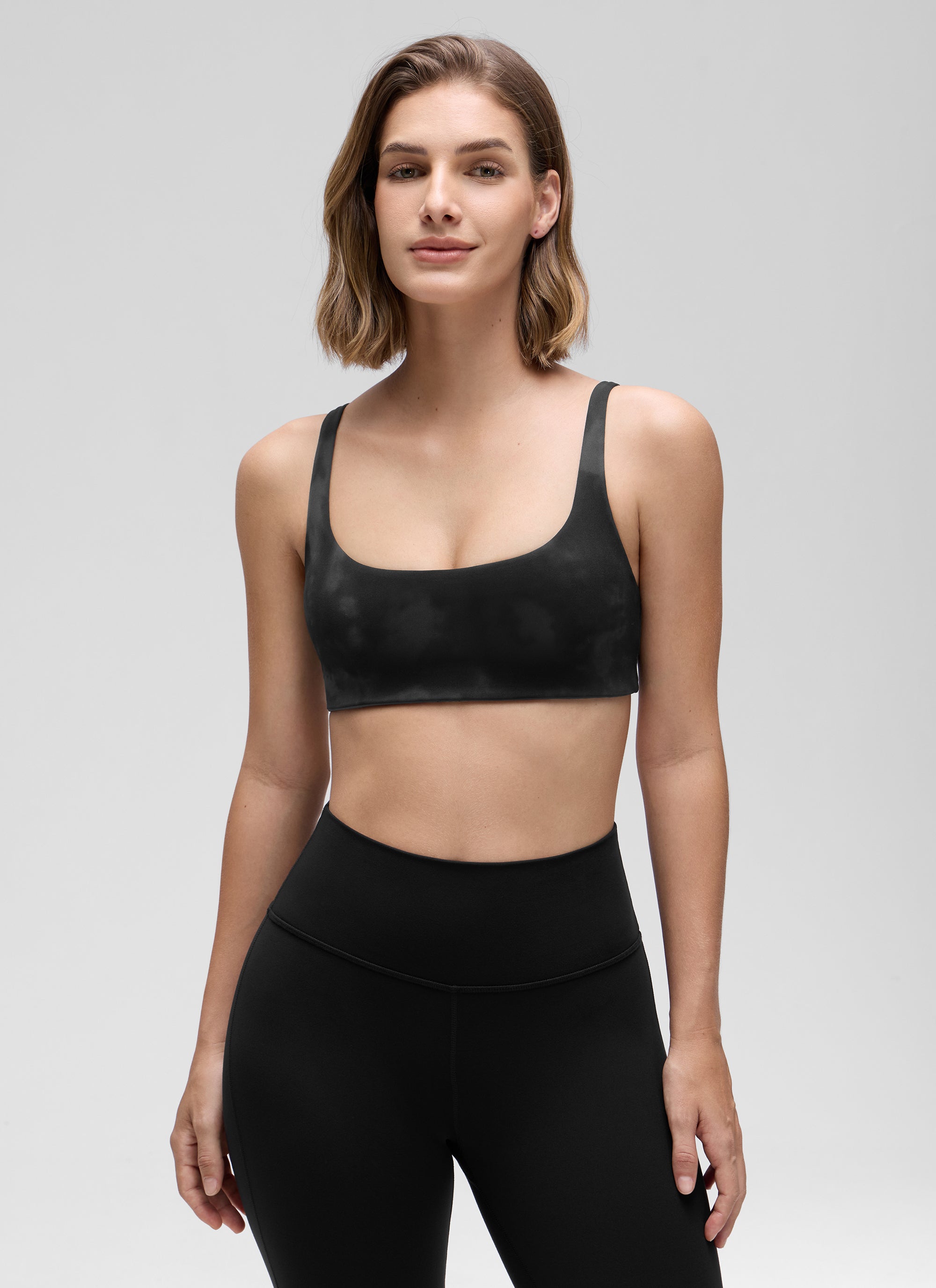 CRZ YOGA Women Butterluxe Square Neck Cami Padded Mini Bra Black Tie Dye Flowers @model_info:Jaynne
