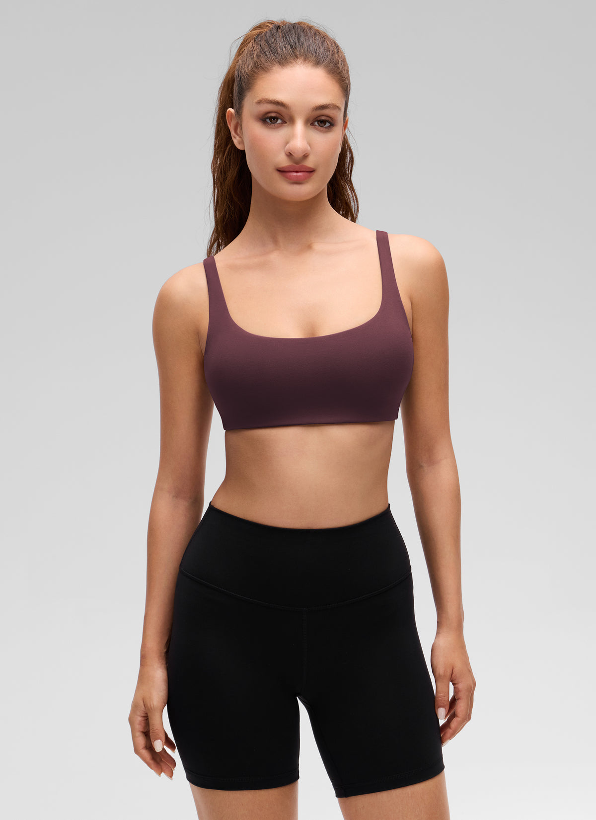 CRZ YOGA Women Butterluxe Square Neck Cami Padded Mini Bra Ripe Plum @model_info:Inga