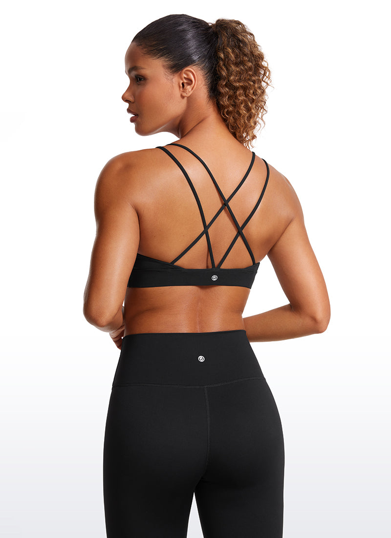 CRZ YOGA Women's Light Support Butterluxe Yoga Bra Strappy back Black @model_info:GI