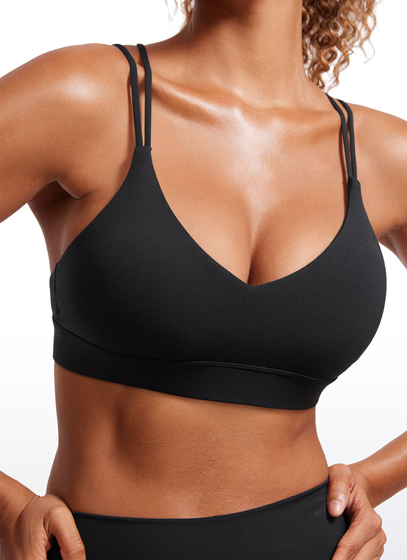 CRZ YOGA Women's Light Support Butterluxe Yoga Bra Strappy back Black @model_info:GI