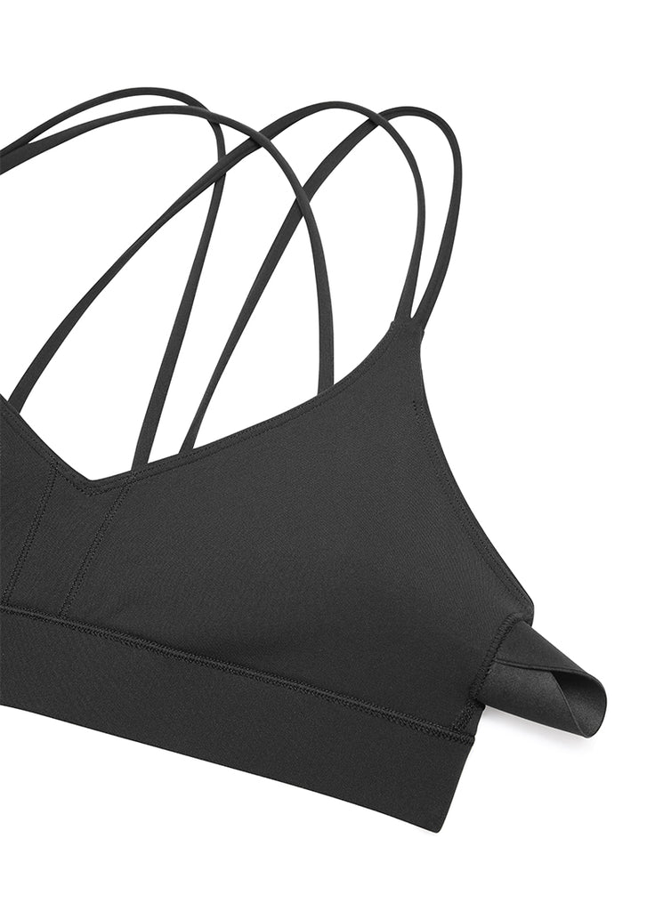 CRZ YOGA Women's Light Support Butterluxe Yoga Bra Strappy back Black