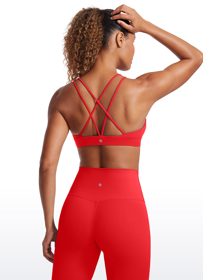 CRZ YOGA Women's Light Support Butterluxe Yoga Bra Strappy back Deep Red @model_info:GI