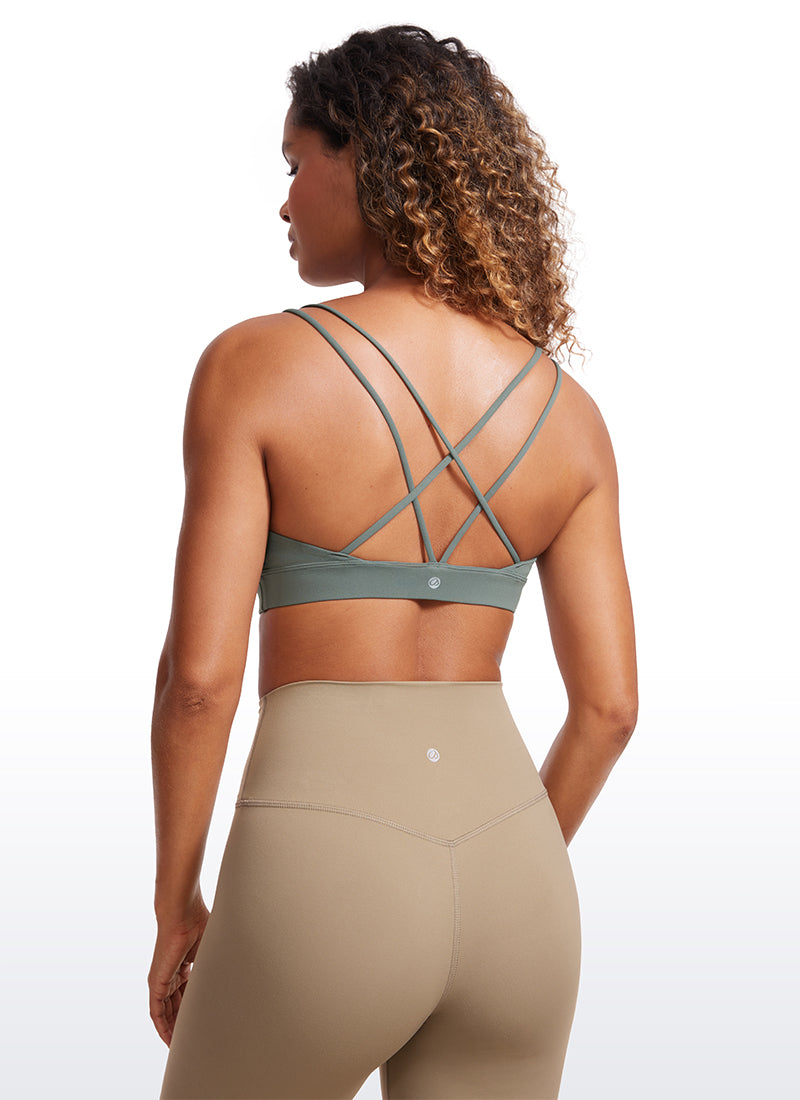 CRZ YOGA Women's Light Support Butterluxe Yoga Bra Strappy back Grey Sage @model_info:GI