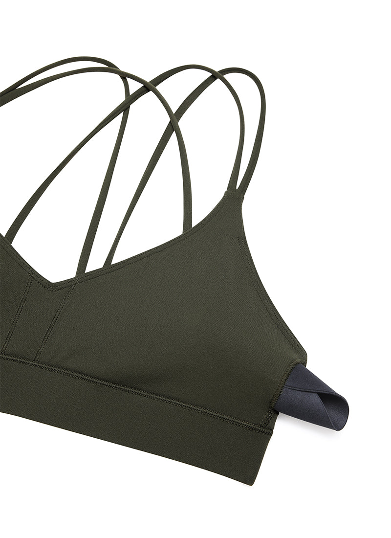 CRZ YOGA Women's Light Support Butterluxe Yoga Bra Strappy back Olive Green @model_info:NEW