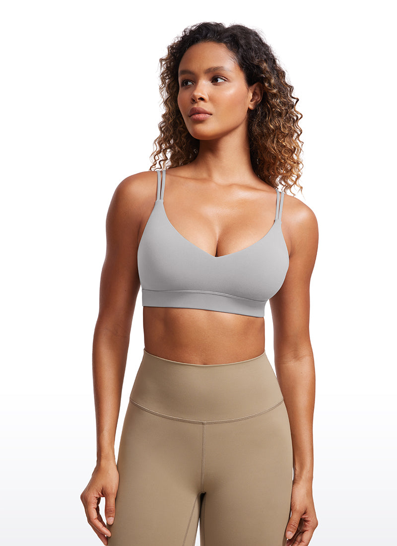 CRZ YOGA Women's Light Support Butterluxe Yoga Bra Strappy back Gull Gray @model_info:GI