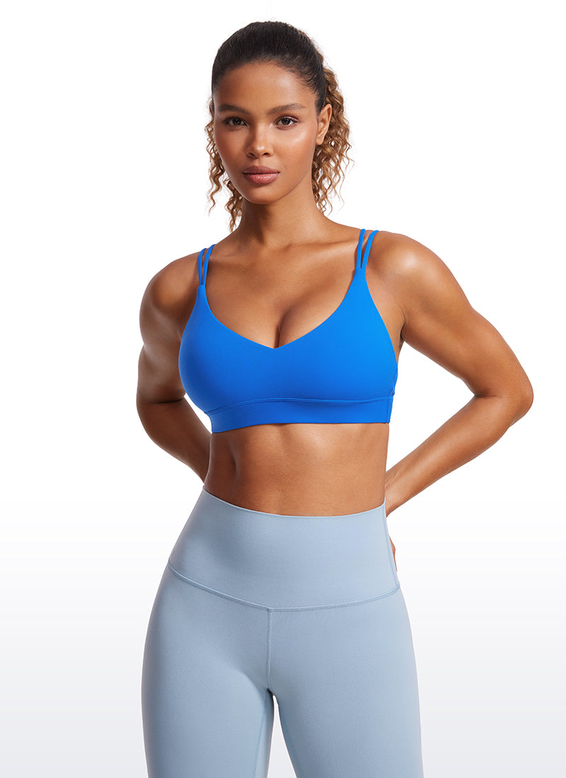CRZ YOGA Women's Light Support Butterluxe Yoga Bra Strappy back Sparkle Blue @model_info:GI