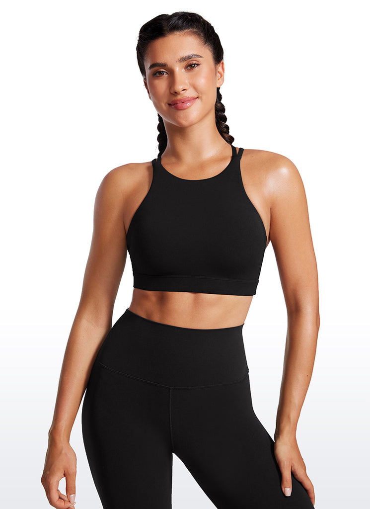 CRZ YOGA Womens Butterluxe Longline Sports Bras Criss Cross Back Black
