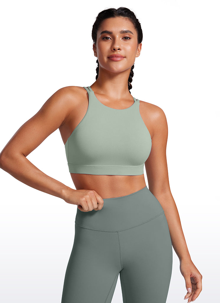 CRZ YOGA Womens Butterluxe Longline Sports Bras Criss Cross Back Gull Gray