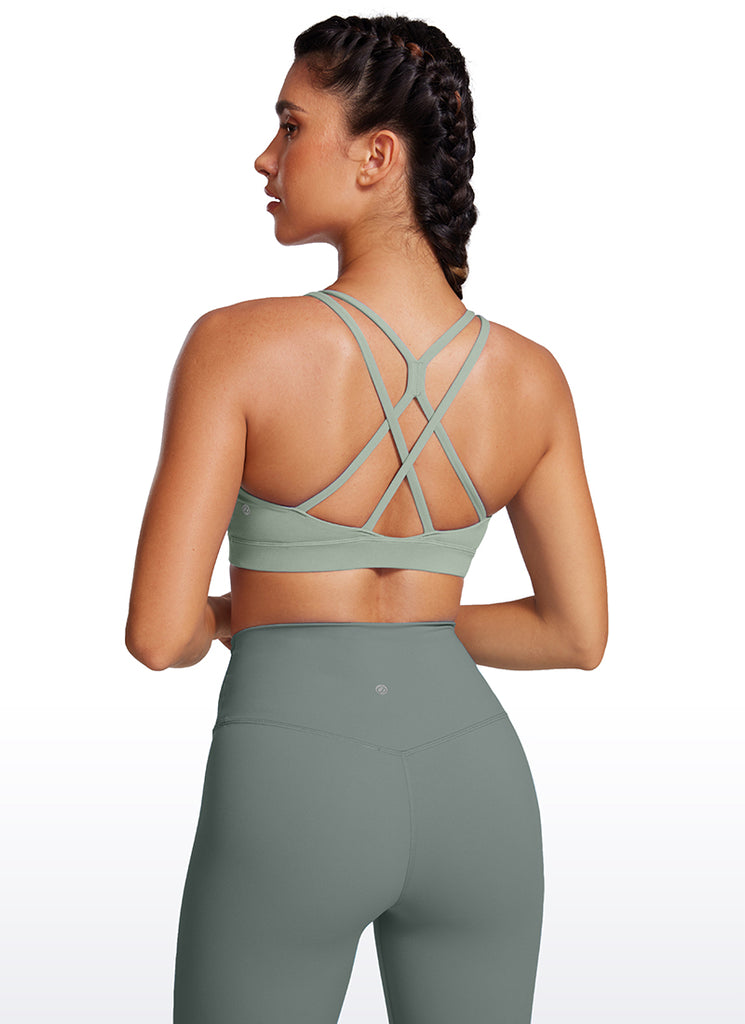 CRZ YOGA Womens Butterluxe Longline Sports Bras Criss Cross Back Gull Gray
