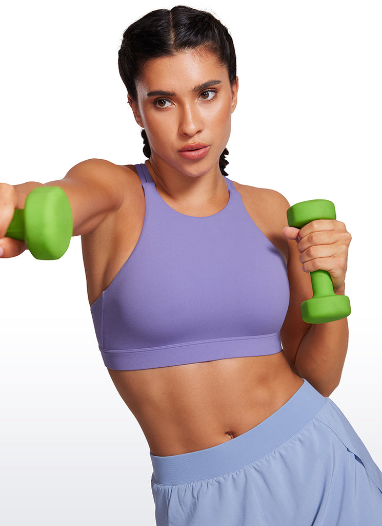 CRZ YOGA Womens Butterluxe Longline Sports Bras Criss Cross Back Dark Lavender Purple