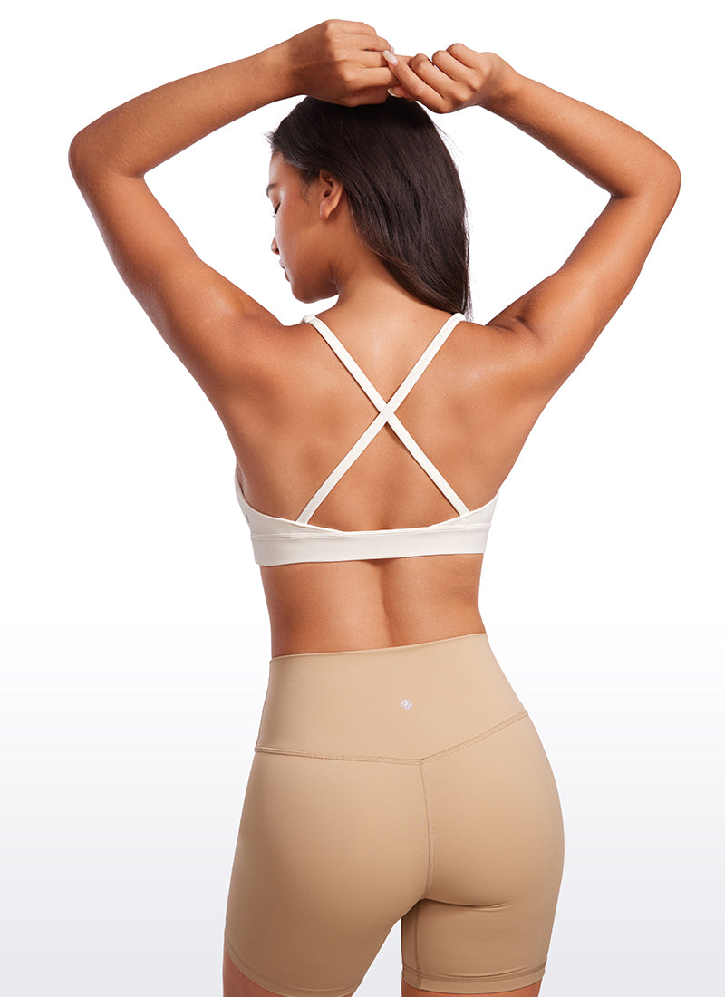 CRZ YOGA Women's Light Support Butterluxe Yoga Bra Strappy back V Neck Deep Red