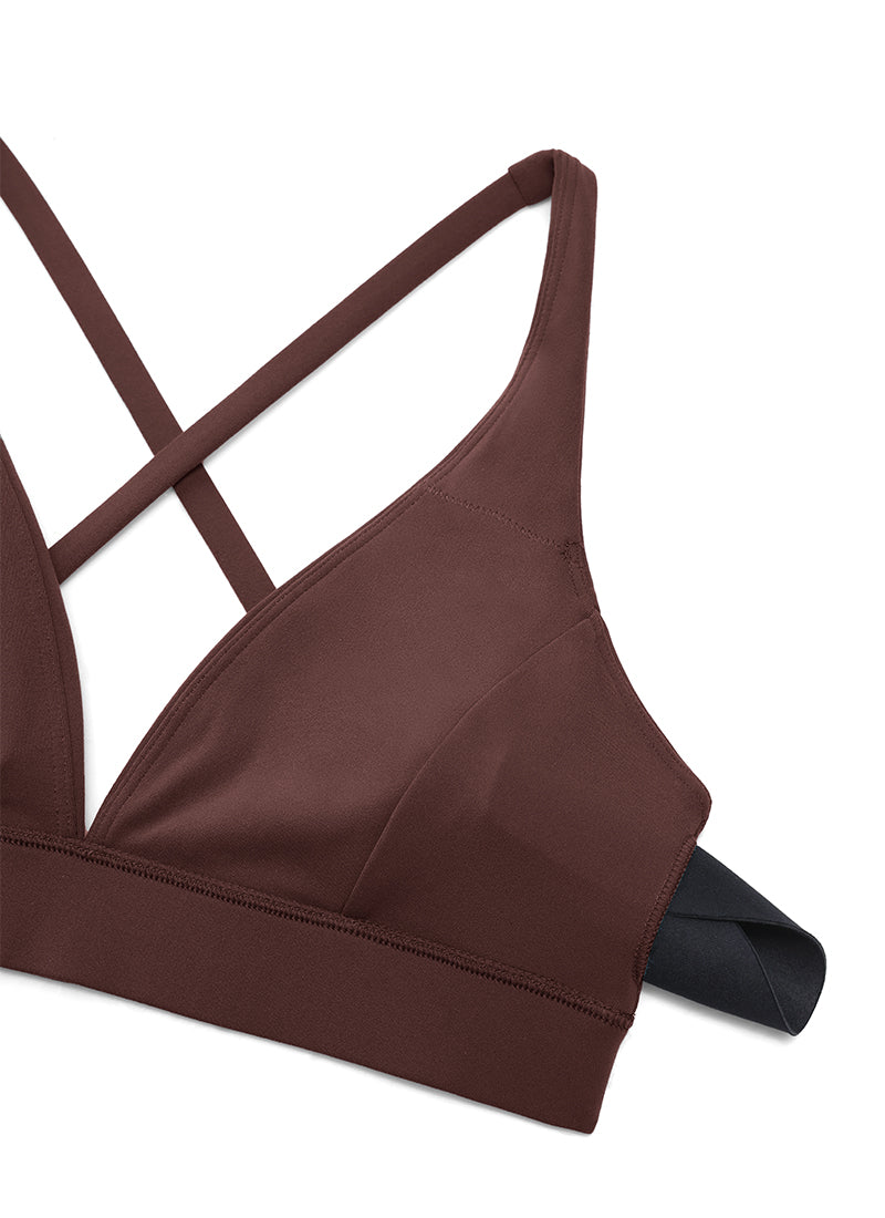 CRZ YOGA Women's Light Support Butterluxe Yoga Bra Strappy back V Neck Taupe @model_info:NEW