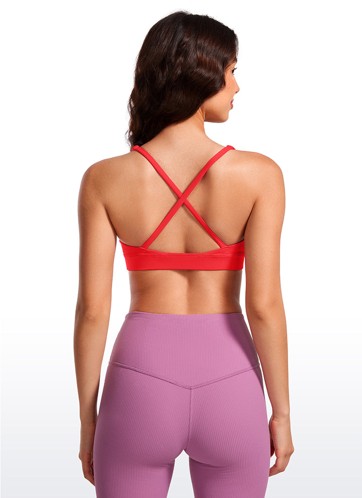 CRZ YOGA Women's Light Support Butterluxe Yoga Bra Strappy back V Neck French Navy