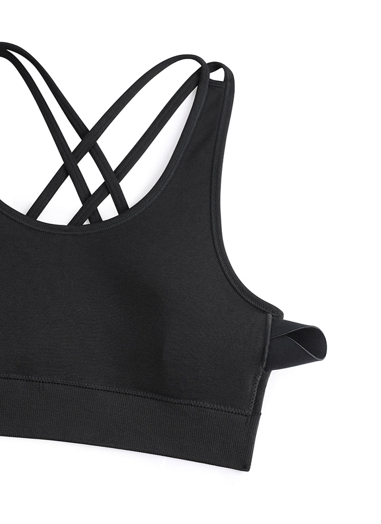 CRZ YOGA Womens Seamless Strappy Longline Training Sports Bra Black