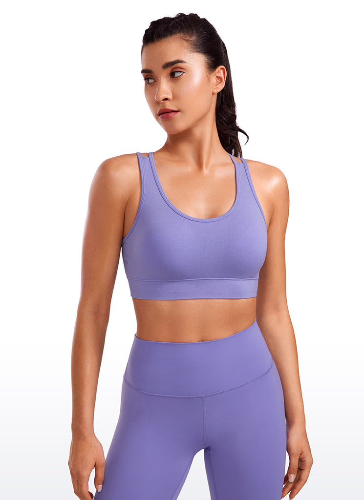 CRZ YOGA Womens Seamless Strappy Longline Training Sports Bra Grey Sage