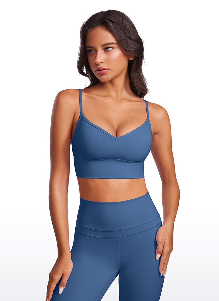 CRZ YOGA Butterluxe Womens V Neck Longline Camisole Yoga Padded Sports Bra Pitch Blue