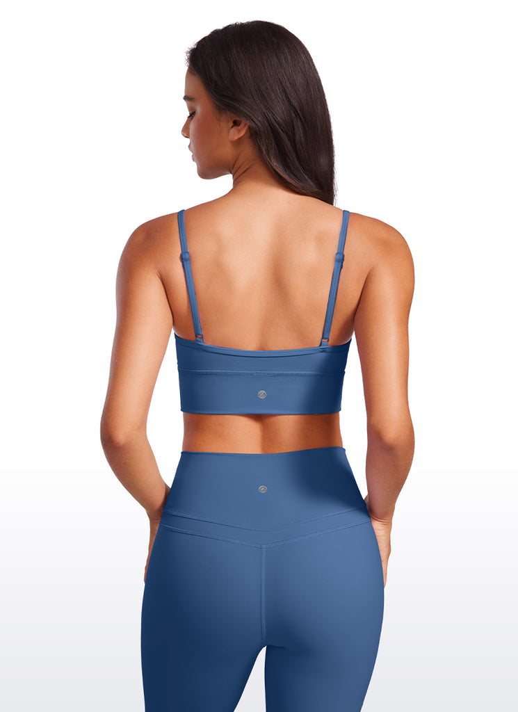 CRZ YOGA Butterluxe Womens V Neck Longline Camisole Yoga Padded Sports Bra Pitch Blue