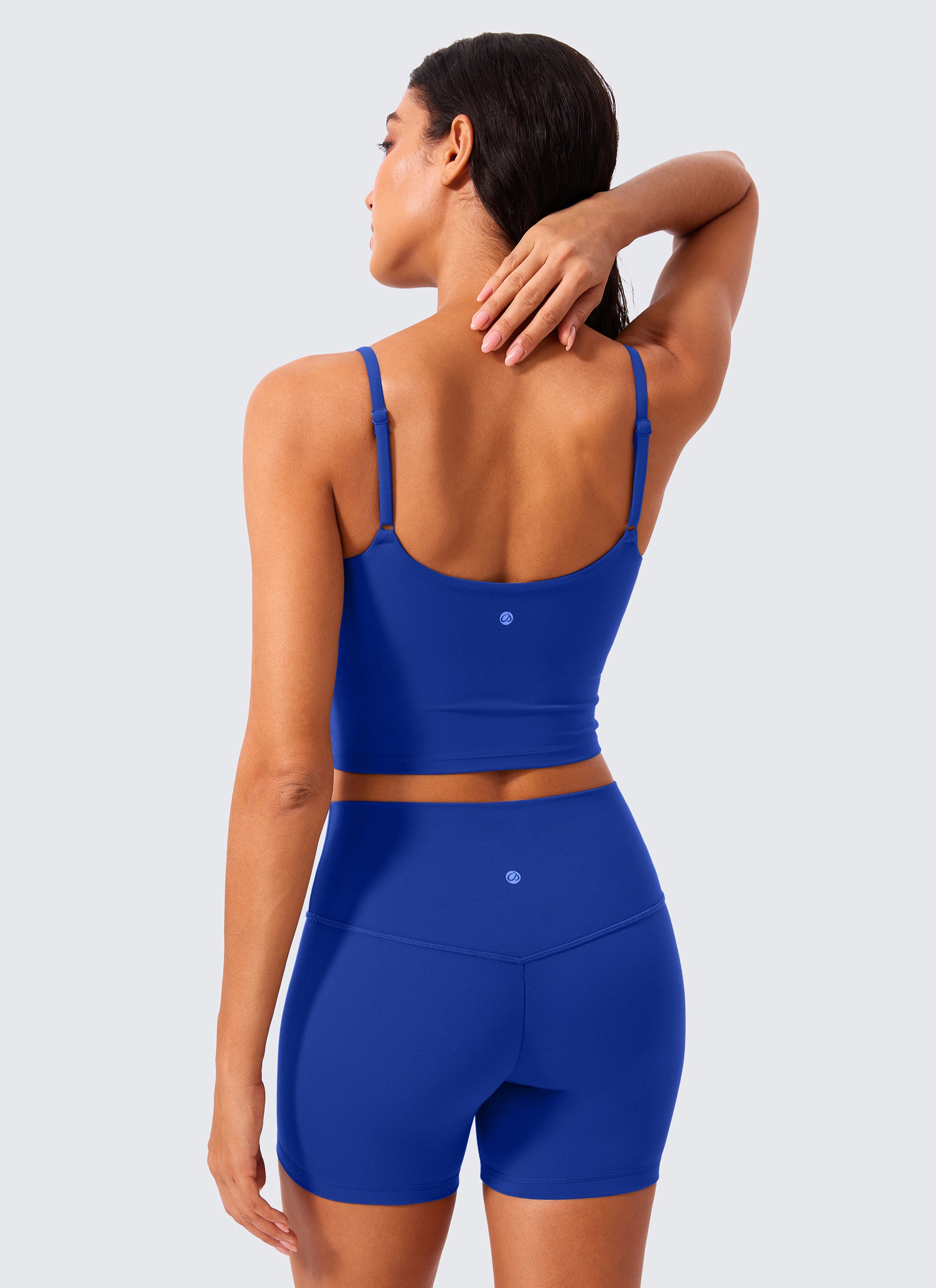 CRZ YOGA Womens Butterlift Scoop Neck U Back Yoga Longline Sports Bra Waves Blue @model_info:Mariana