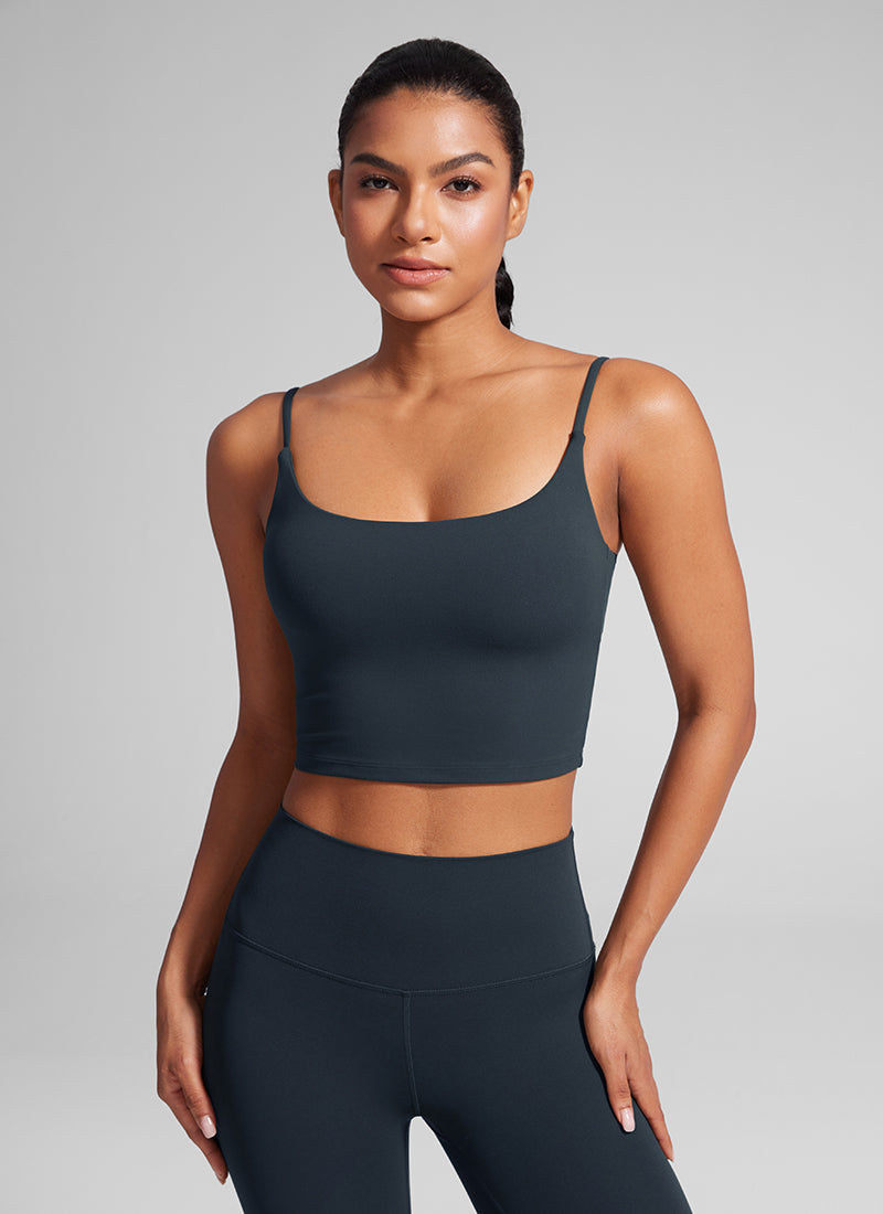 CRZ YOGA Womens Butterlift Scoop Neck U Back Yoga Longline Sports Bra True Navy