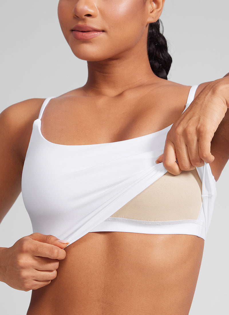 CRZ YOGA Womens Butterlift Scoop Neck U Back Yoga Longline Sports Bra White @model_info:Crystal