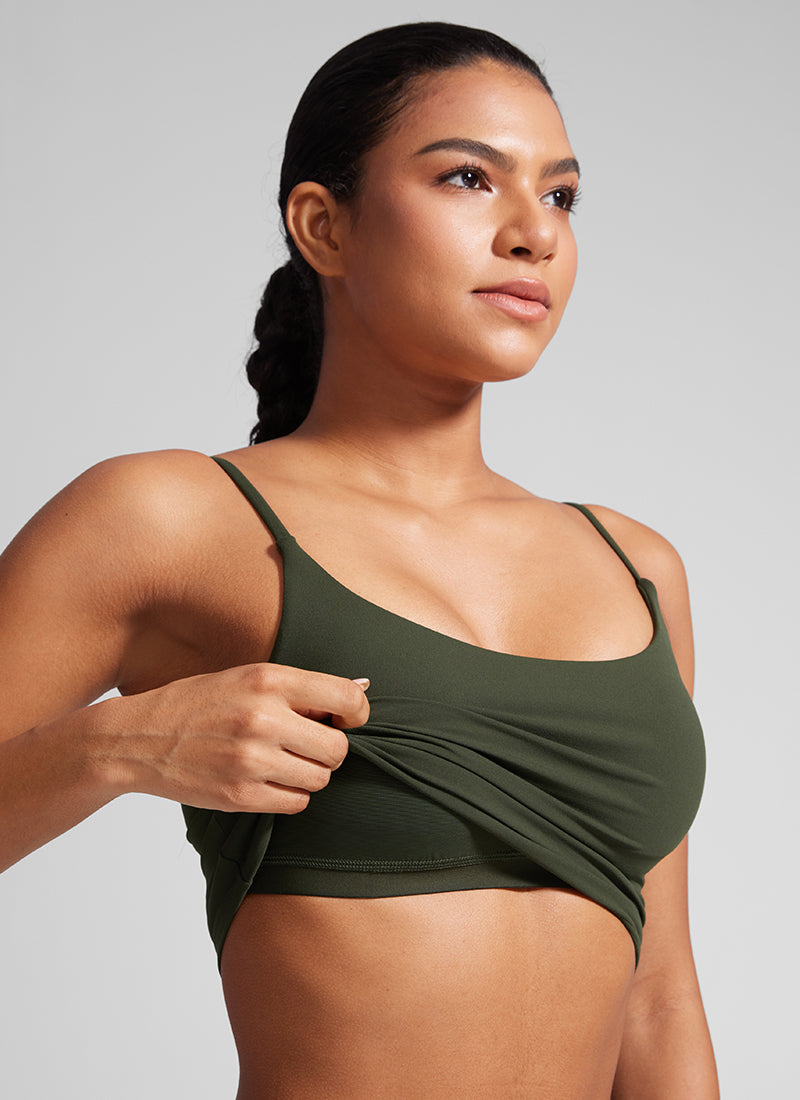 CRZ YOGA Womens Butterlift Scoop Neck U Back Yoga Longline Sports Bra Olive Green @model_info:Crystal