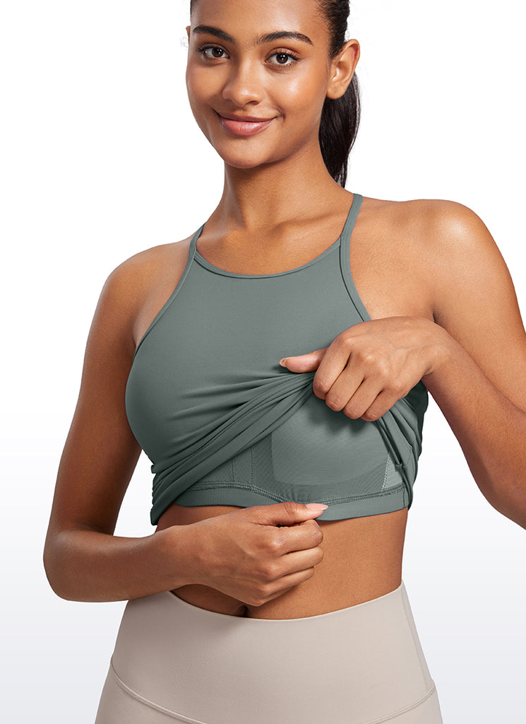 CRZ YOGA Women's Yoga Butterluxe Halter High Neck Padded Tanks Y Back Grey Sage