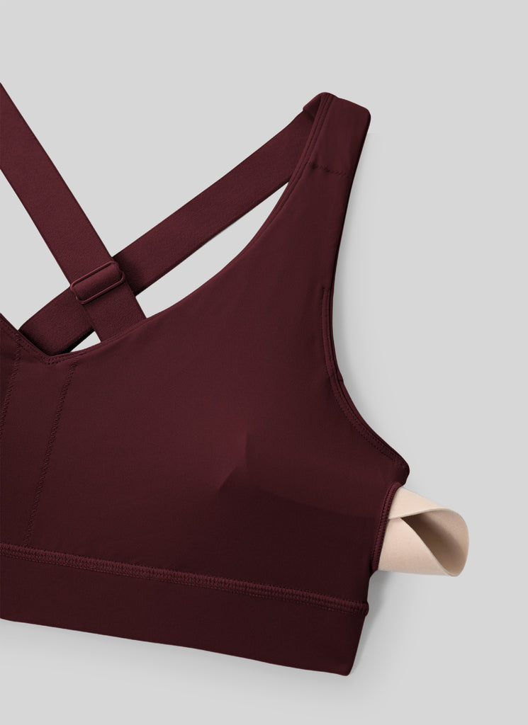 CRZ YOGA Womens Butterbreeze Padded V Neck Sports Bra Training Red Merlot