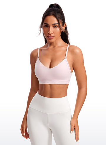 CRZ YOGA Butterluxe Womens V Neck Camisole Yoga Padded Sports Bra Strawberry Pink