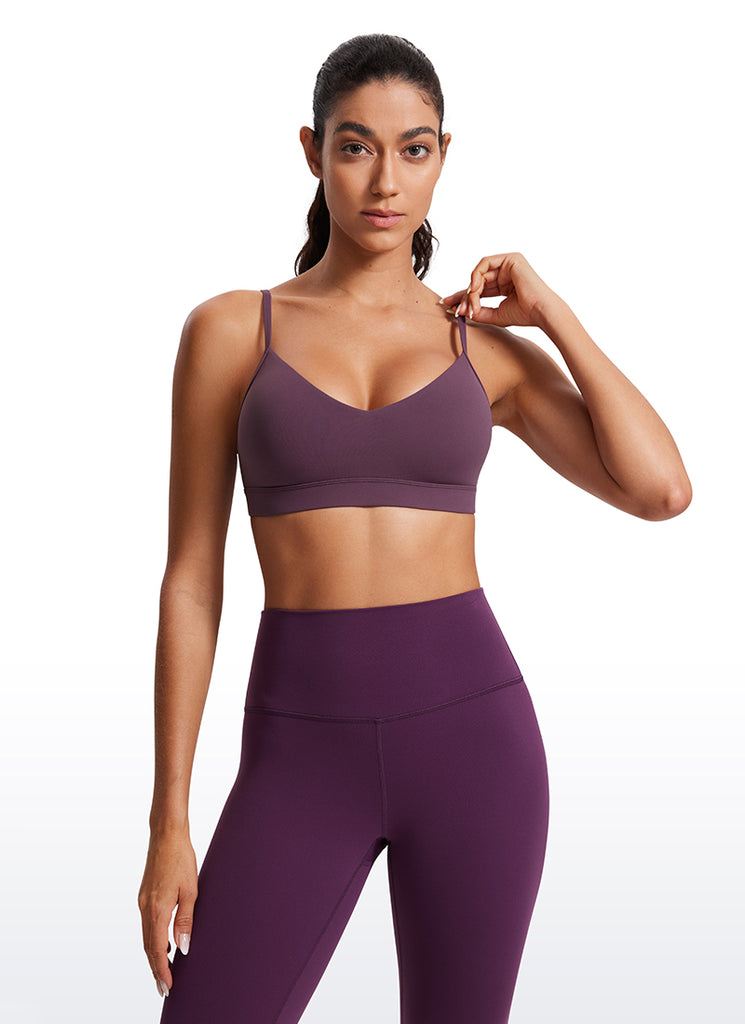 CRZ YOGA Butterluxe Womens V Neck Camisole Yoga Padded Sports Bra Grape Thistle Purple