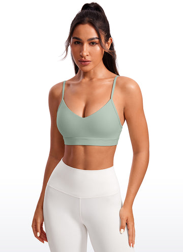 CRZ YOGA Butterluxe Womens V Neck Camisole Yoga Padded Sports Bra Green Palm Court