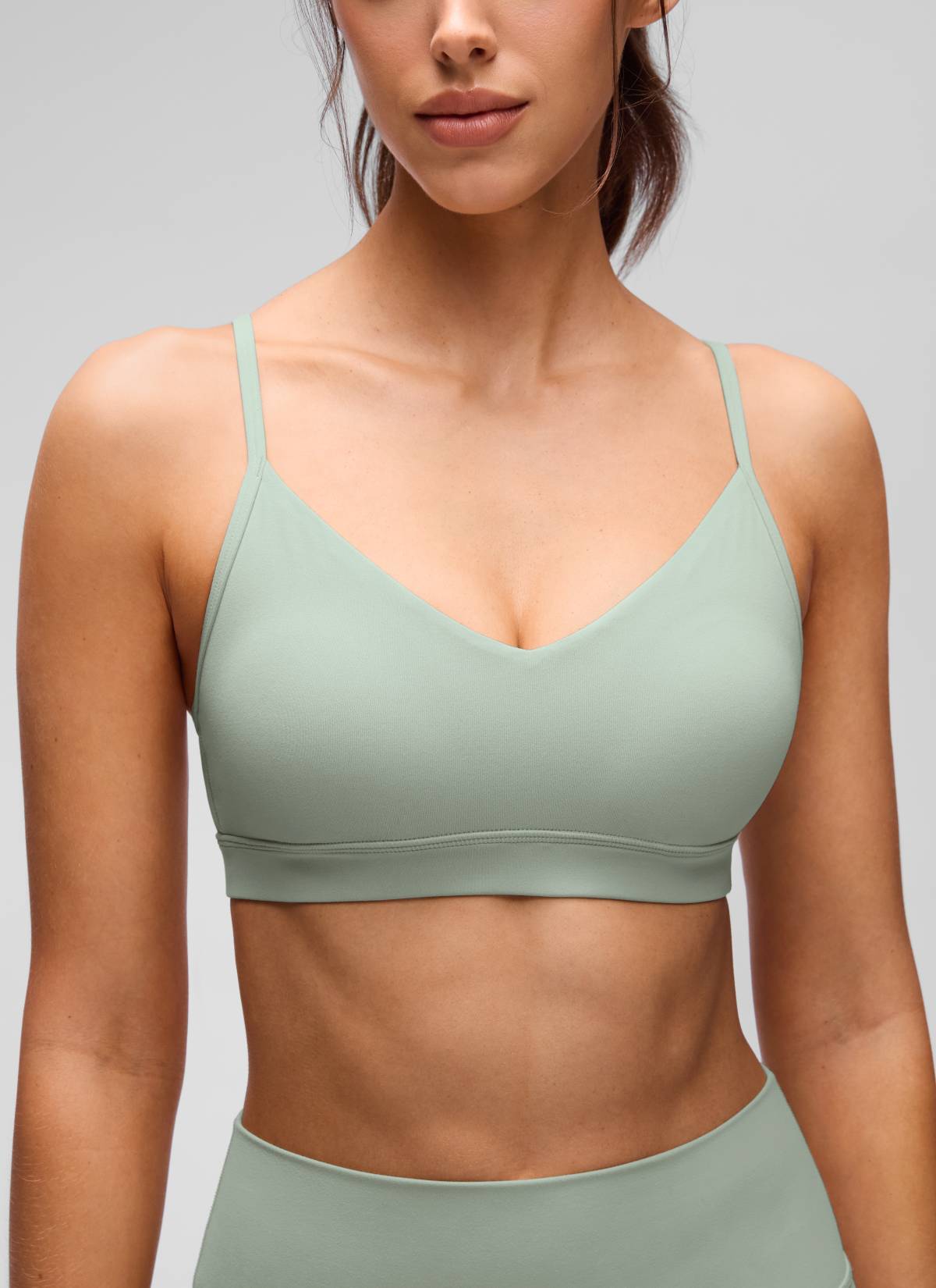 CRZ YOGA Butterluxe Womens V Neck Camisole Yoga Padded Sports Bra Green Palm Court @model_info:Lary