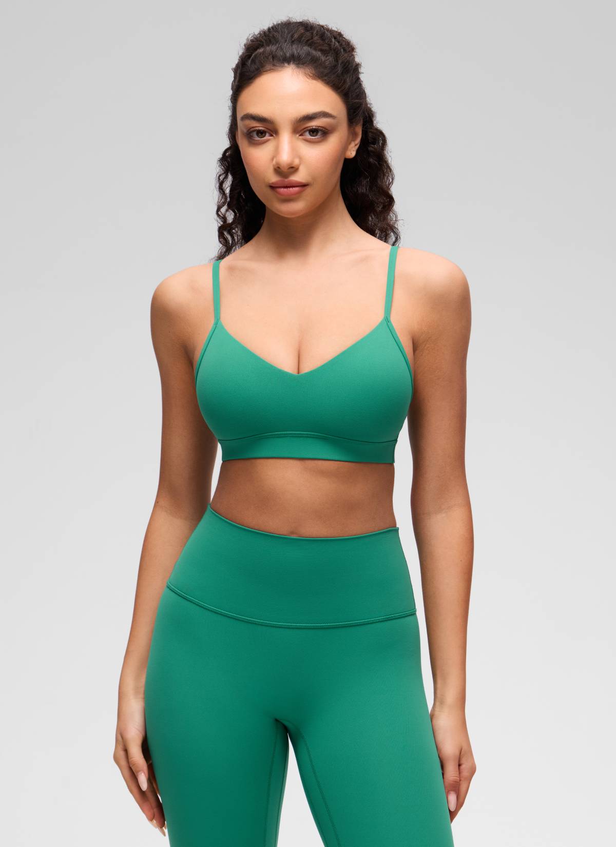 CRZ YOGA Butterluxe Womens V Neck Camisole Yoga Padded Sports Bra Cascadia Green @model_info:Anano