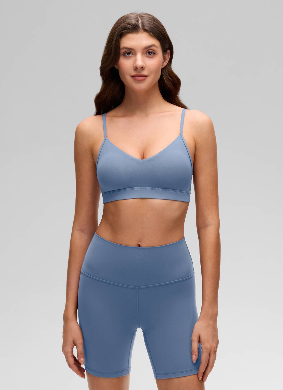 CRZ YOGA Butterluxe Womens V Neck Camisole Yoga Padded Sports Bra Washed Denim