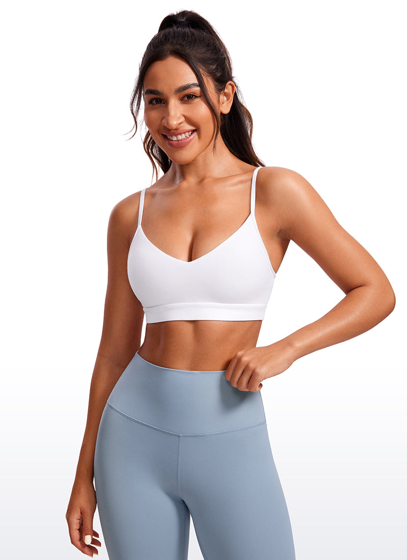 CRZ YOGA Butterluxe Womens V Neck Camisole Yoga Padded Sports Bra White