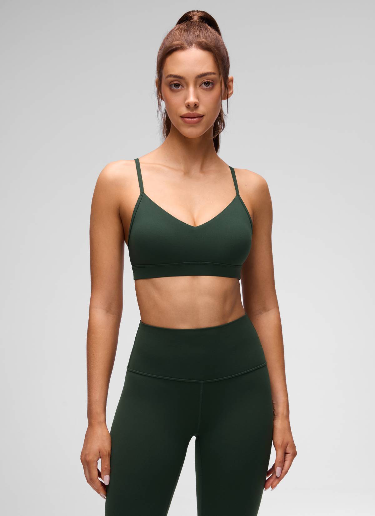 CRZ YOGA Butterluxe Womens V Neck Camisole Yoga Padded Sports Bra Legend Green @model_info:Lary