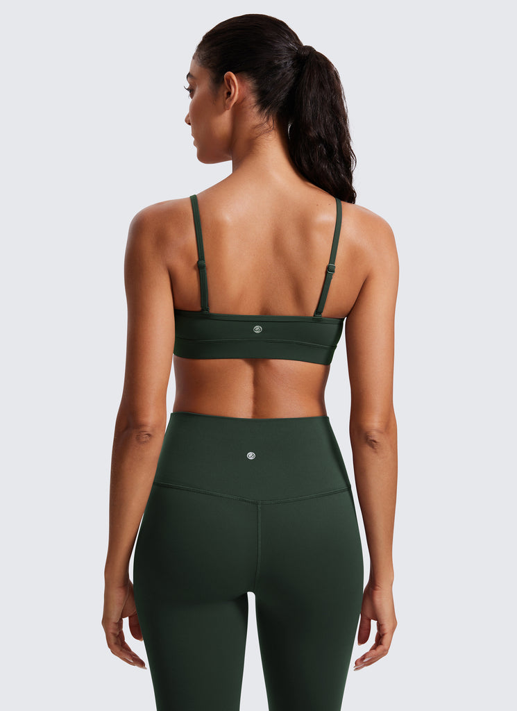CRZ YOGA Butterluxe Womens V Neck Camisole Yoga Padded Sports Bra Green Palm Court