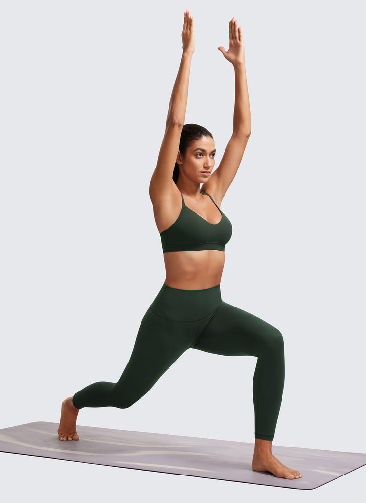 CRZ YOGA Butterluxe Womens V Neck Camisole Yoga Padded Sports Bra Green Palm Court