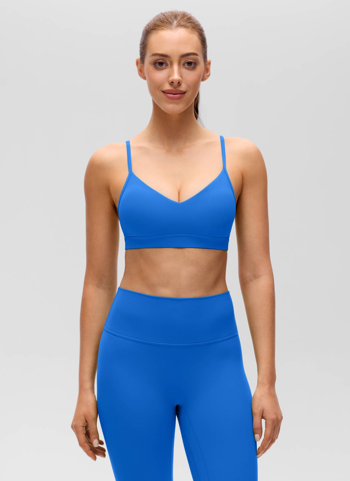 CRZ YOGA Butterluxe Womens V Neck Camisole Yoga Padded Sports Bra Sparkle Blue