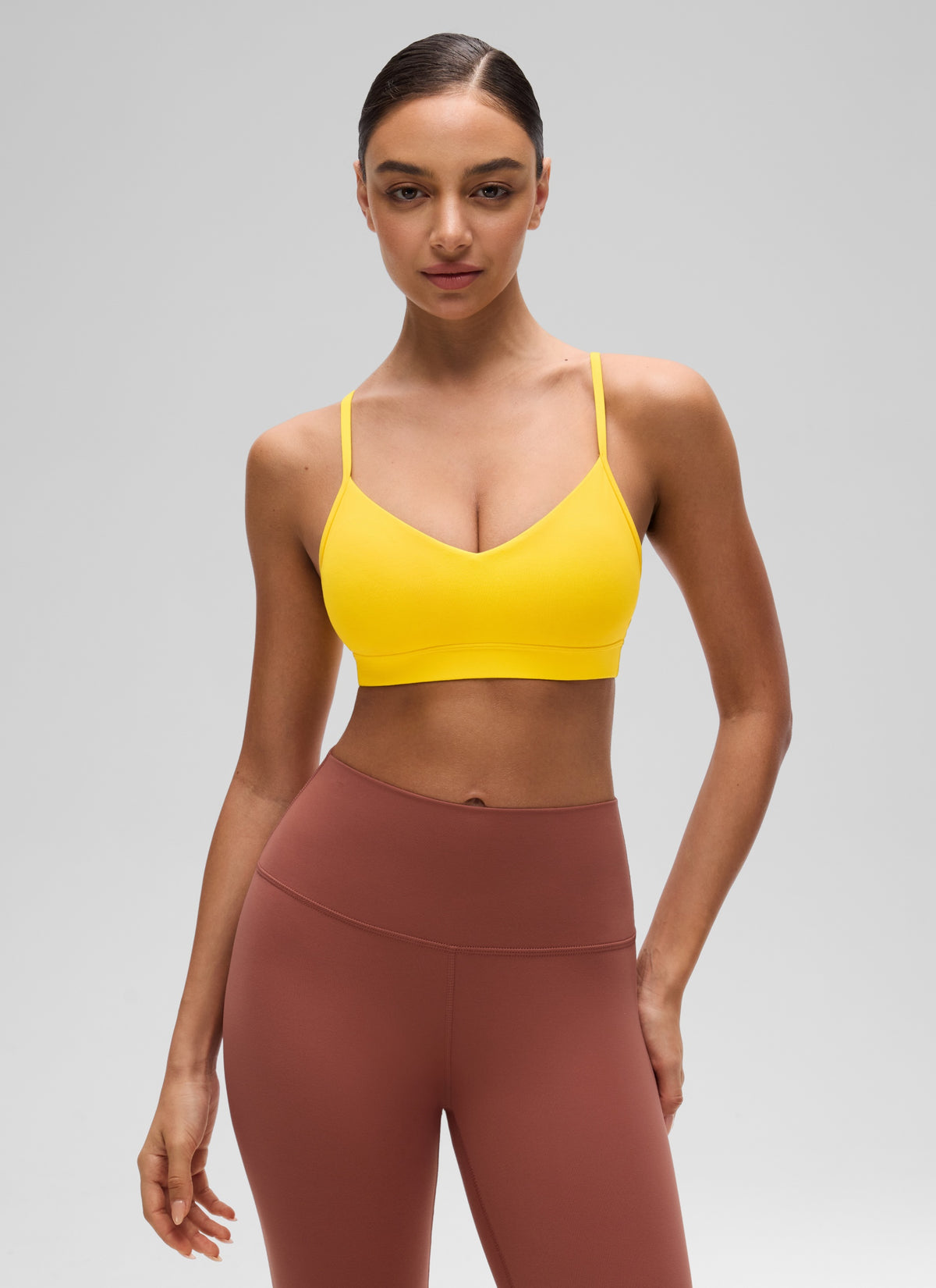 CRZ YOGA Butterluxe Womens V Neck Camisole Yoga Padded Sports Bra High Visibility Yellow @model_info:Anano