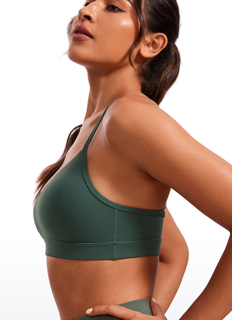 CRZ YOGA Butterluxe Womens V Neck Camisole Yoga Padded Sports Bra Dark Forest Green