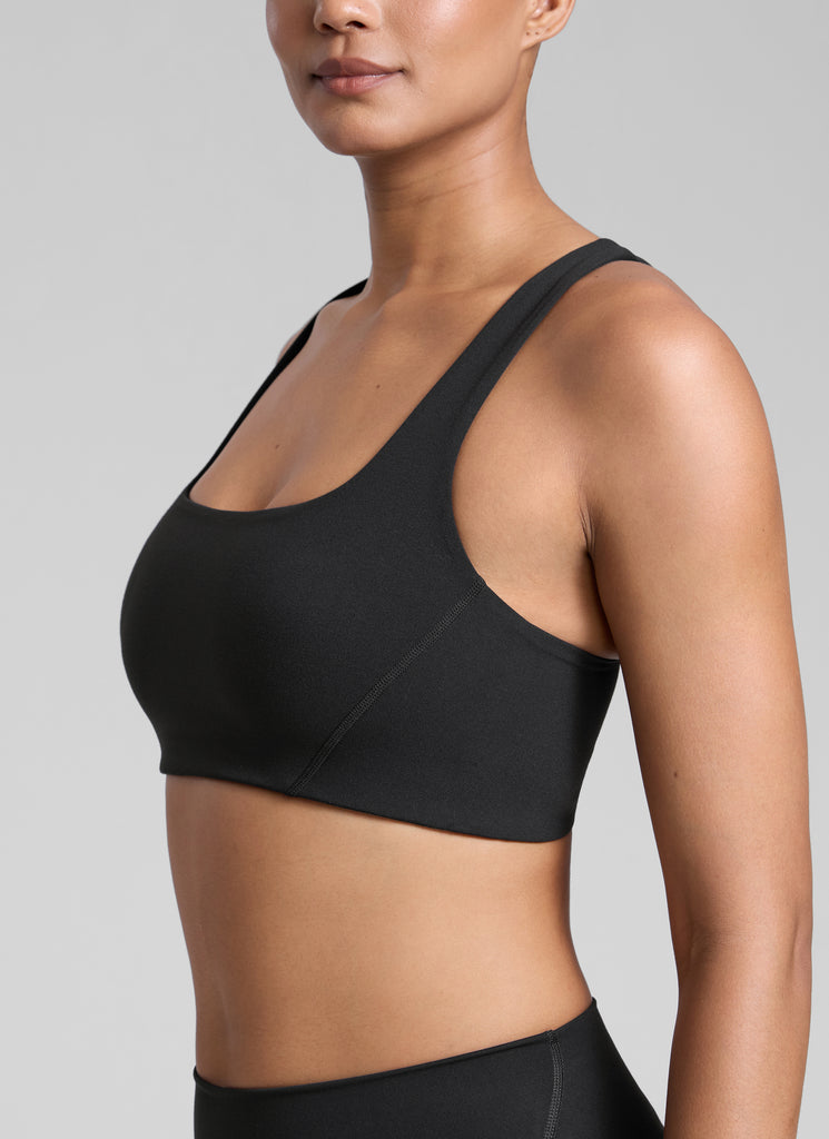 CRZ YOGA Womens Butterlift Double Lined Square Neck Yoga Sports Bra Black