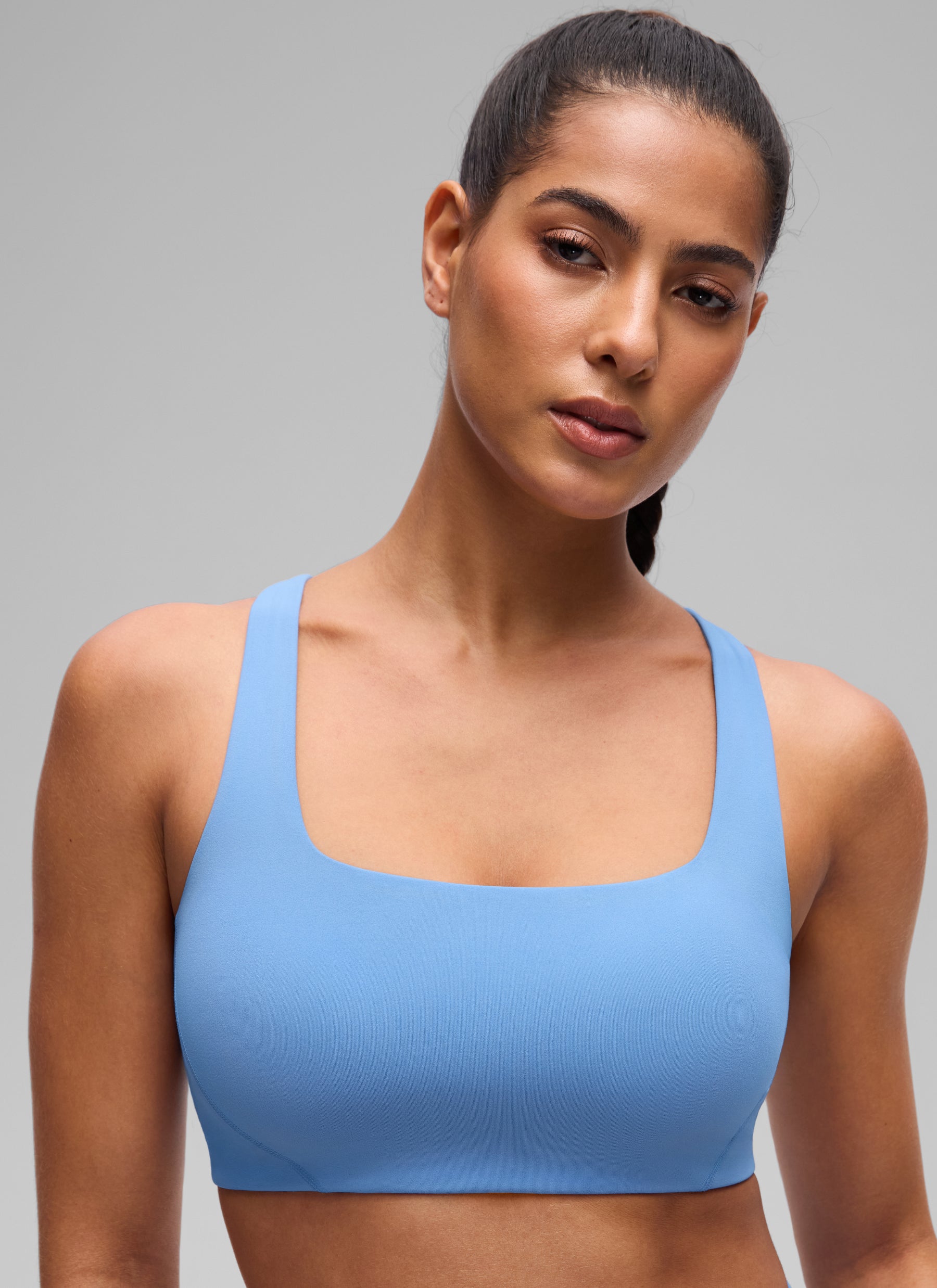 CRZ YOGA Womens Butterlift Double Lined Square Neck Yoga Sports Bra Party Blue @model_info:C
