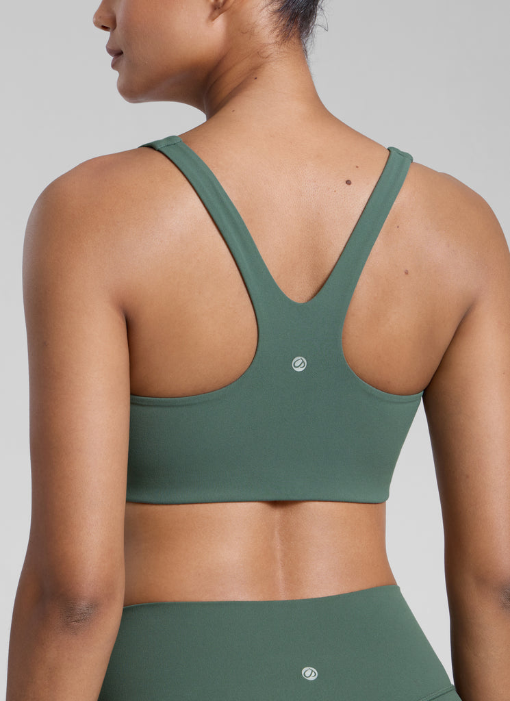CRZ YOGA Womens Butterlift Double Lined Square Neck Yoga Sports Bra Dark Forest Green