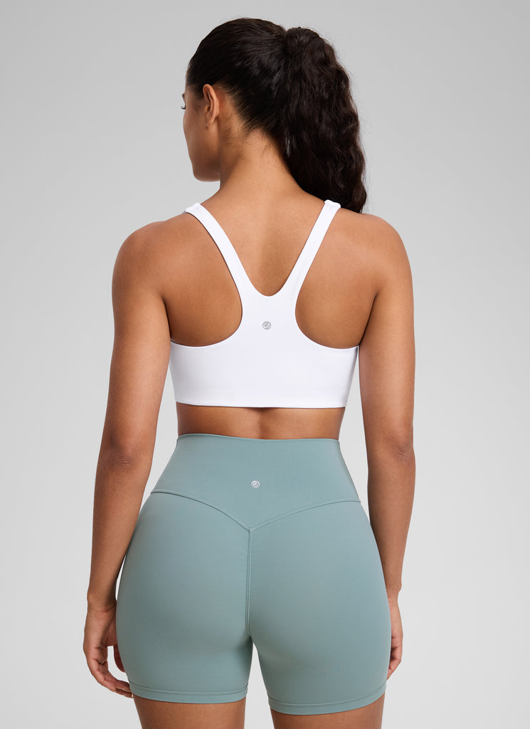 CRZ YOGA Womens Butterlift Double Lined Square Neck Yoga Sports Bra White