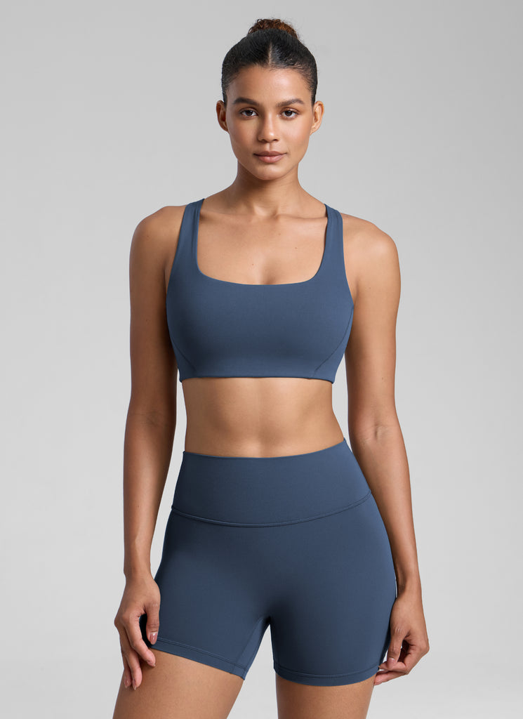 CRZ YOGA Womens Butterlift Double Lined Square Neck Yoga Sports Bra Stelindigo