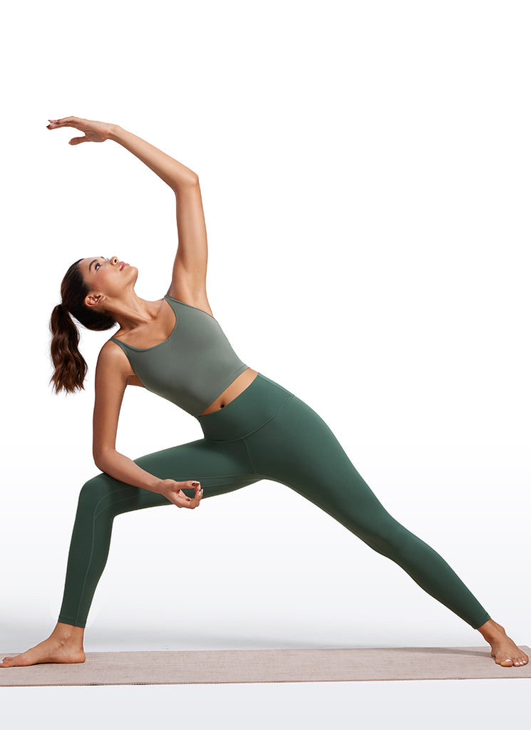 CRZ YOGA Butterluxe-Light Womens V Neck Longline Yoga Padded Sports Bra Taupe