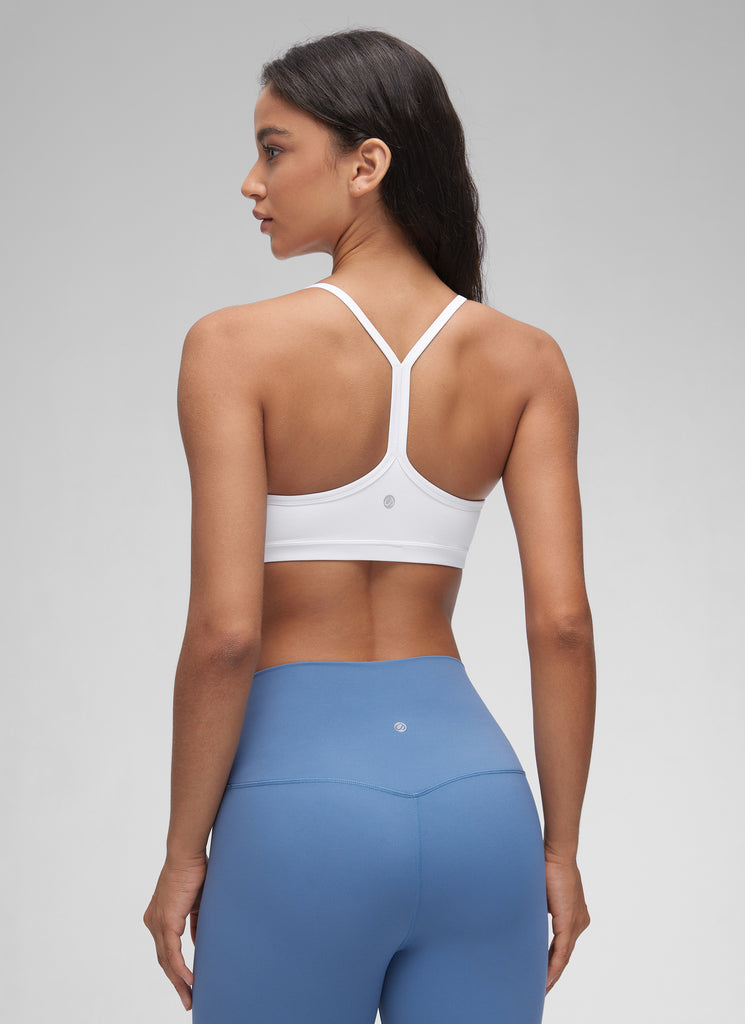 CRZ YOGA Butterluxe Womens Ruched V Neck Yoga Padded Sports Bra White