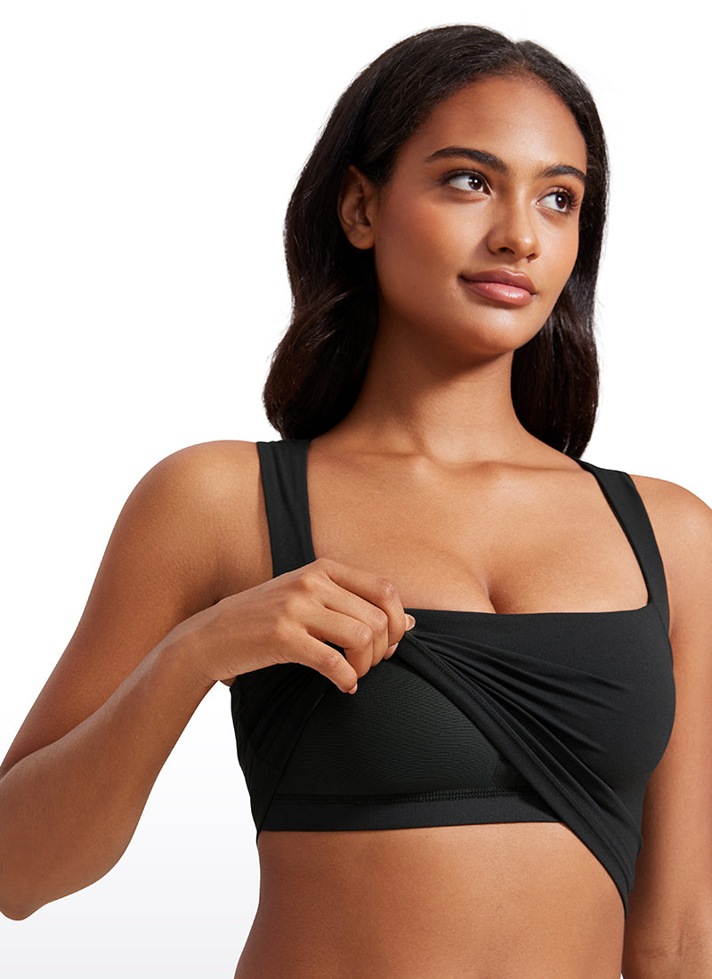 CRZ YOGA Butterluxe Women Longline Square Neck Sport Built in Bra Tank Black @model_info:Lais